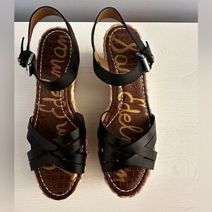 Sam Edelman Darline Black Leather Wedge Sandals – Size 10